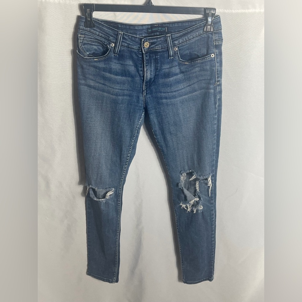 Levi’s 534 Boyfriend Skinny Jeans Dark Blue Distressed Size 7 Stretch Denim